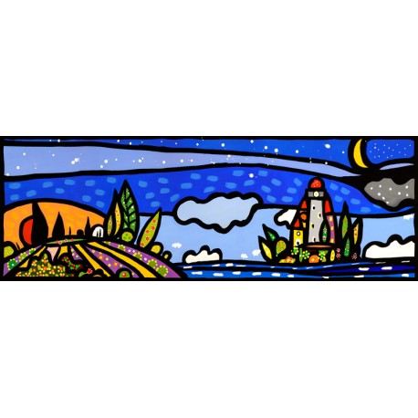 Isola e luna,Wallas-quadri moderni colorati con faro, romantico cm150x50 o altre misure
