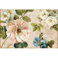 Lisa Audit"Les Jardin 1",Shabby-New Country style Stretched Canvas with savage white roses and mixed flowers