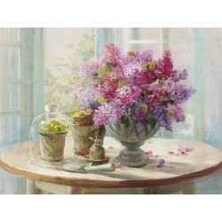 Nai"Lilacs Still Life",home decor Stretched Canvas with lilies and cactus, 100x150 cm or other sizes