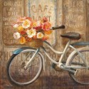 Nai "Meet me at Le Cafè 2", 3cm high stretched canvas with romantic bicycle and flowers