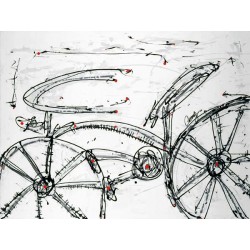 Campins"Ida y Vuelta",quadro moderno bicicletta, quasi astratto con bianco,nero e grigio