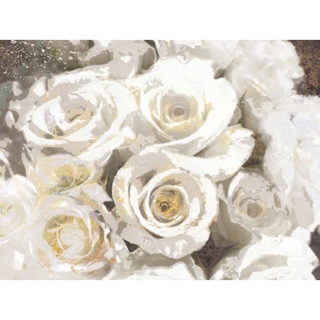 Nan"Gilded Roses 2",quadro rose bianche,canvas su telaio 150x100cm e altre misure