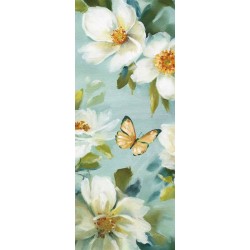 Lisa Audit"Reflections 5"shabby-New Country style modern stretched canvas with butterfly and white roses