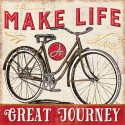 Pela Studio"A Great Journey 4" stretched canvas print on 3cm wooden frame with motivational quote and bicycle