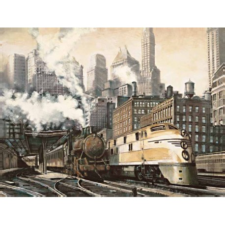 Daniels "Chicago Station" quadri con treni per salotto - canvas pronto da appendere