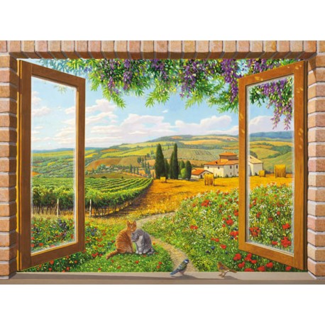 "Finestra sulla Campagna",Del Missier. Design Picture with Pictorial View from a Window over italian hills