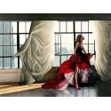 Benson"Midtown Breeze" Author's licensed image with woman and windy curtains for Home Decor Design