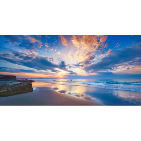 Krahmer "Playa, Spain" Art Poster,Canvas arrotolato o Quadro Pronto con Spiaggia al tramonto