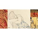 Gustav Klimt "Woman Resting"-Quadro Classico proposto con l'inserimento di 2 fasce laterali per Soggiorno o Capezzale