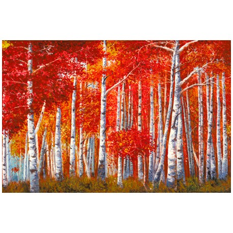 "Bosco di Betulle" Angelo Masera. Pictorial HD Image with red birches forest view