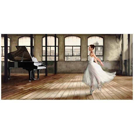 Dim light Ballerina,Benson-Quadro con Ballerina Classica e pianoforte a coda per Soggiorno o Camera. Misure a Scelta