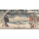 Hiroshige"Evening "snowy landscape with a woman and a man, 1853.Riproduzione Originale