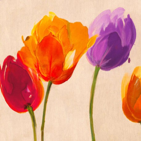 Tulip & Colors -Luca Villa Quadro con Tulipani colorati allegri - Stampa d'Autore su Tela Cotone per Soggiorno o altro