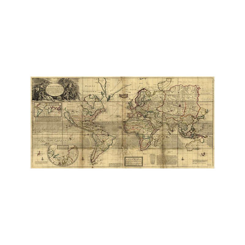 30x40cm Poster/Tela Canvas Carta Fotografica Arredamento Antica Mappa 1646 Mondo World Cartina Geografica Mondo 