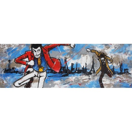 Zenigata e Lupin-Lupin III - Dipinto Originale a Mano su Juta
