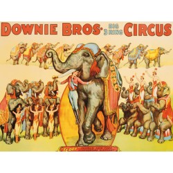 Anonymous Downie Bros. Big 3 Ring Circus, 1935 Quadro Vintage con Stampa Fine Art su Canvas o Carta.