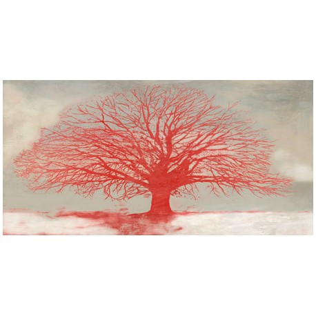 Alessio Aprile Red Tree - Quadro Astratto stilizzato dai colori vivaci, Stampa Fine Art su Tela Canvas