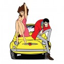 Lupin the Third, Fujiko and the yellow FIAT 500.Ready-to-hang Picture with TV Series Comic Subject