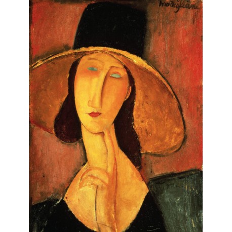Amedeo Modigliani Giallobus Quadro Pronto da Appendere Tela Canvas Jeanne Hebuterne con Copricapo Largo Quadri Moderni per la casa 70x100 