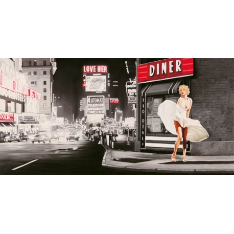 Love Her,Pierre Benson-Quadro con Immagine ispirata da Marylin Monroe su sfondo di New York, in bianco e Nero