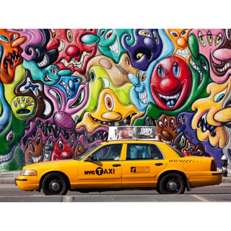Taxi and mural Paiting in Soho, Setboun Michel